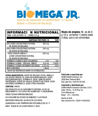 BiOmega Jr.: Tabla Nutricional BiOmega Jr.